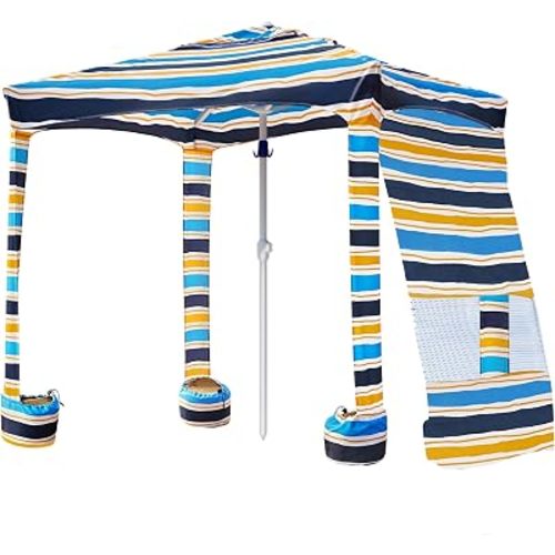 AMMSUN Beach Cabana, 6.5'×6.5' Beach Canopy, Easy Set up and Take Down, Cabana Tent with Sand Pockets, Instant Sun Shade with Side Wall, Vibrant Stripe