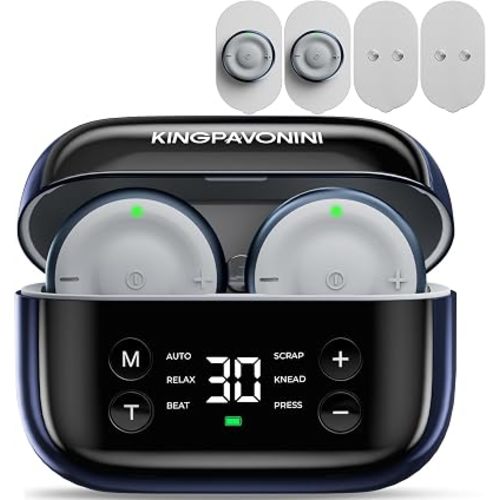 KingPavonini Wireless TENS Unit Muscle Stimulator for Pain Relief Therapy, 2 Units Dual-Channel TENS Machine, 30 Intensities, Pocket-Sized TENS Device for Sciatica Back Pain, Charging Case, Model U13