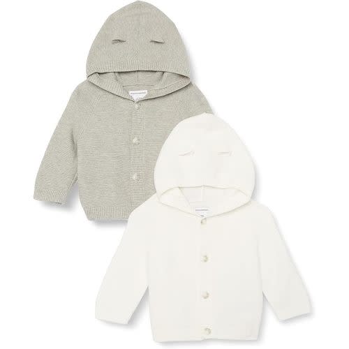 (0-3 months) Amazon Essentials Unisex Babies' Hooded Sweater, Pack of 2