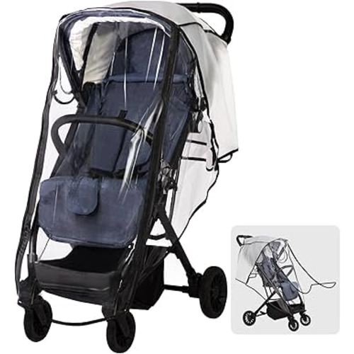 Universal Stroller Rain Cover, Clear Breathable Weather Shield with Waterproof Zipper, 4 Seasons Protection (XL)