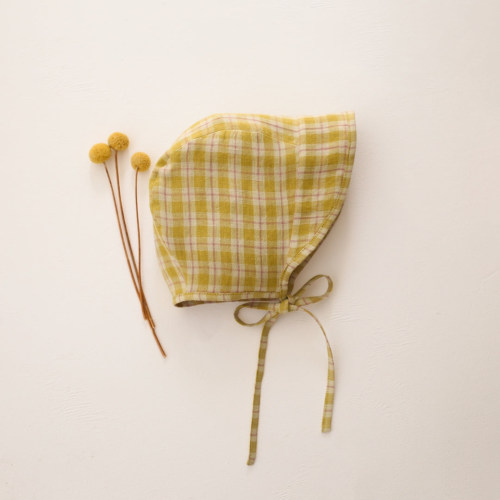 Daffodil Check Linen Brimmed Bonnet – Dannie and Lilou