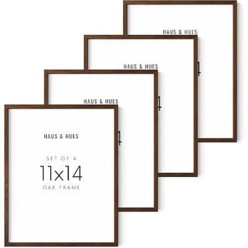 HAUS AND HUES 11x14 Walnut Oak Frame Set of 4 - Wooden Poster Holders, Rustic Gallery Wall Display