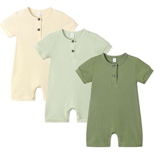 Baby Boy Girl 2/3 Pack Solid Romper Ribbed Short/Long Sleeve