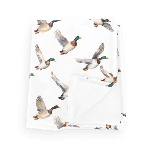 Watercolor Mallard Duck Baby Blanket Girls Boys Flannel Fleece Nursery Bed Vintage Wild Ducks Hunting Receiving Swaddle Soft Cozy Toddler Blanket for Crib Stroller Bed Travel Duck 60x80inch