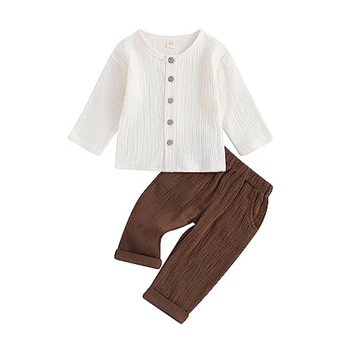 Thorn Tree Toddler Boys Girls Fall Outfits Long Sleeve Button Down Shirt Elastic Waist Pants 2Pcs Little Kids Clothes Set