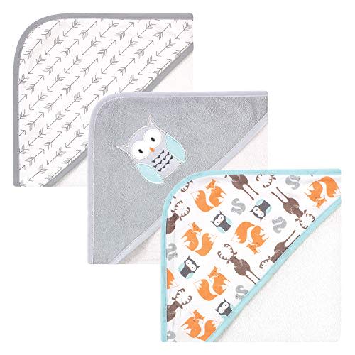 Hudson Baby Unisex Baby Cotton Rich Hooded Towels, Owl, One Size