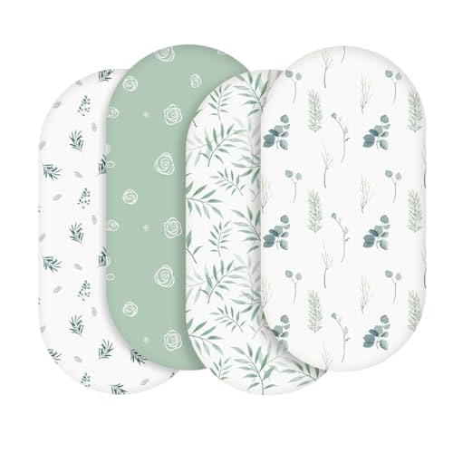 Soarwg Kids Bassinet Sheets, Bassinet Sheets for Baby Boy and Girl, Bassinet Sheet Neutral, Fit for Rectangle, Round, Oval, Hourglass Mattress, Flexible for Different Bassinet Pad/Mattress 4 Pack