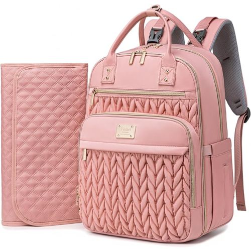 Diaper Bag Backpack,Stylish Baby Diaper Bag,Waterproof Travel Diaper Backpacks Baby Bags with Changing Pad,Stroller Straps,Insulated Pockets (Pink)