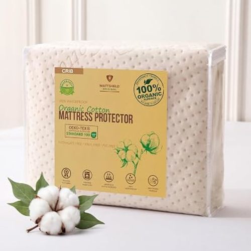 Cotton Crib Mattress Protector – Waterproof – Soft 380 GSM Organic Cotton Surface – Cotton Jersey Skirt
