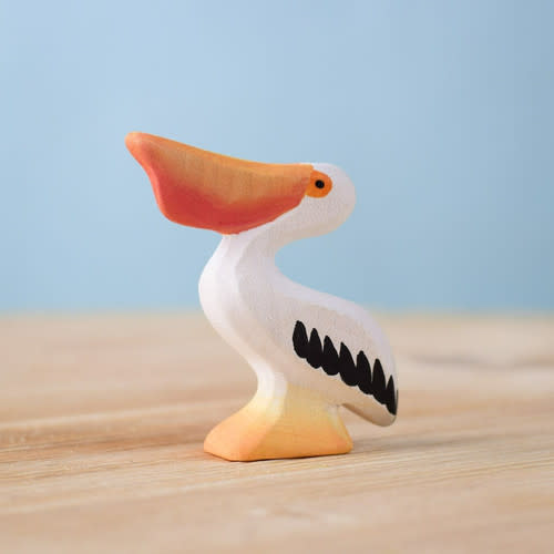 Bumbu Toys Handcrafted Wooden Pelican Eating Figurine
