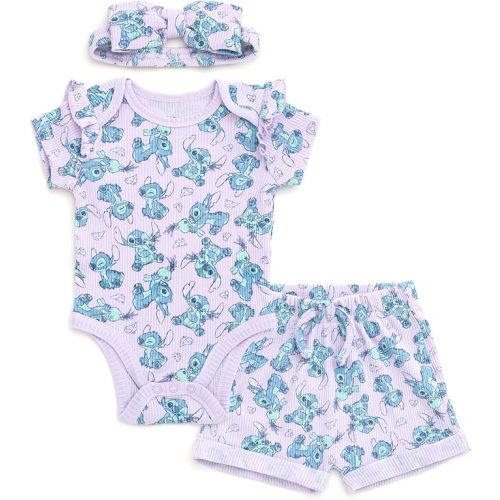 Disney Baby Girls Ribbed Bodysuit, Shorts and Headband 3 Piece Outfit Set Newborn to Infant Sizes (Newborn - 24 Months)