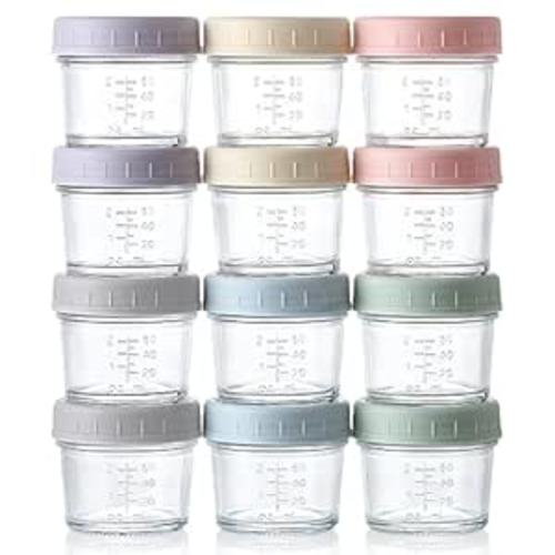 VITEVER 12Pack Glass Baby Food Storage Containers - 4 oz Baby Food Storage Jars With Lids, Baby Food Maker, Microwave, Dishwasher & Freezer Safe