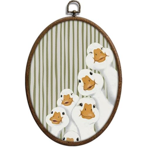 Silly Goose Oval Wall Decor, Sage Green Stripes Cottage Core Wall Decor, Cottage Core Home Decors, Waterproof Cottagecore Oval Art, Hanging Vintage Decors for Living Room Bedroom Bathroom Kitchen, 26
