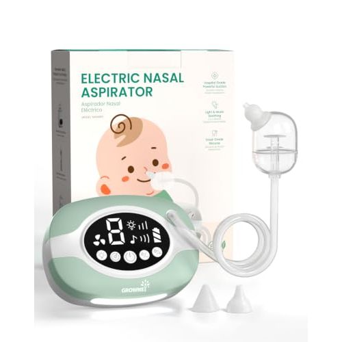 GROWNSY Electric Nasal Aspirator, 9 Suction Levels for Baby, Green | Hospital-Grade Suction Baby Nose Sucker with Night Light, Soothing Lullabies, Easy Cleaning