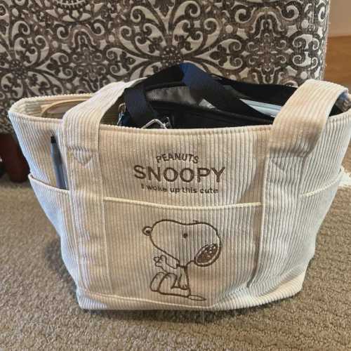 Snoopy Corduroy Tote Bag, Cute Cartoon Shoulder Bag for Women, Peanuts Tote Bag, Snoopy Handbag, Snoopy Purse, Peant Christmas Gift
