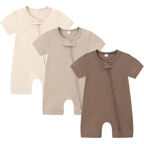 6-12 mos - 3 Pack Baby Boy Girl Short Sleeve Rompers