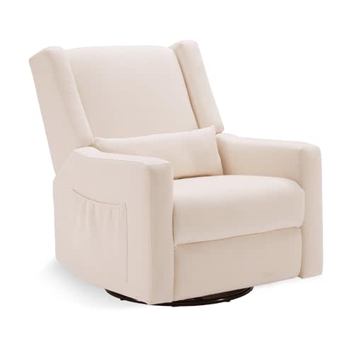 Tbfit Recliner Chair Swivel Glider, Nursery Rocker Recliners with Lumbar Support, Rocking Sofa Chair, Overstuffed Manual Glider Recliner for Baby Room, Living Room, Beige, Ring Switch