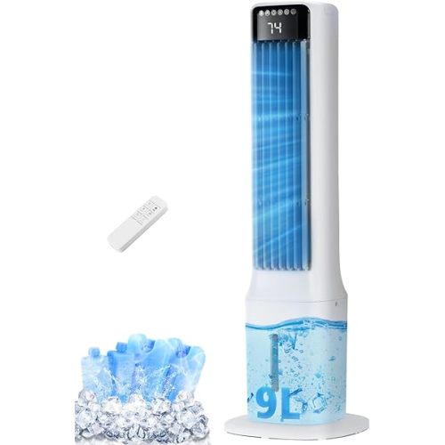 Uthfy 41" Portable Air Conditioners, 120° Oscillating Cooling Fans that Blow Cold Air with 24H Timer, 4 Modes & 3 Speeds, Dual Water Tank, 4 Ice Packs, Remote, 2.4 Gal, 3 In 1 Swamp Cooler for Bedroom