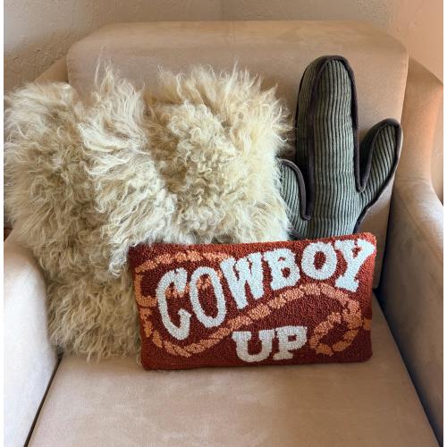 Cowboy Up Western Hand Hooked Pillow