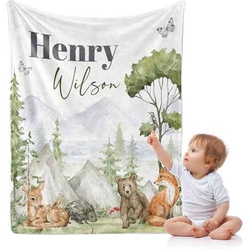 J&SBGFT Personalized Baby Blanket for Boys, Custom with Name - Receiving Blanket for Toddlers Kids Nursery Stroller Crib Decor Throw, 30"x40", Color 15