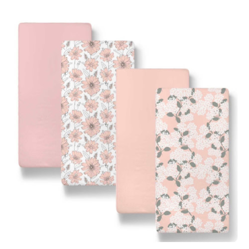 Cottage Floral Organic Bassinet Sheets 4-Pack for Boys and Girls
