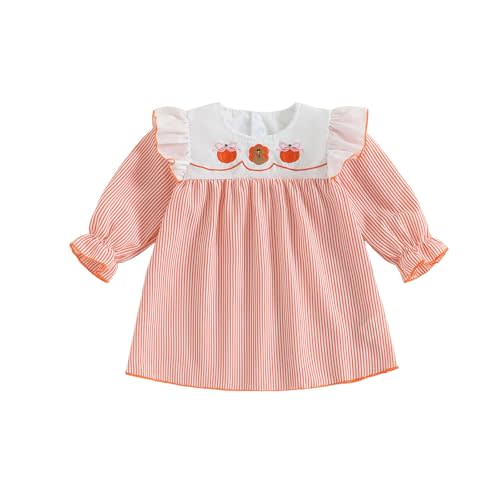 SHUING Toddler Baby Girl Christmas Outfit Peter Pan Collar Puff Sleeve Smocked Dress Infant Party Dress Fall Winter Clothes