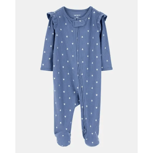 Baby Girl Mini Floral 2-Way Zip Ribbed Sleep & Play Pajamas - Blue | Carter's