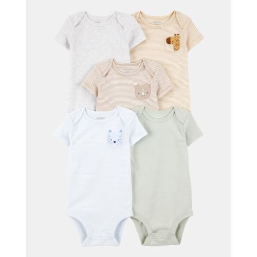 Baby 5-Pack Striped Birds Short-Sleeve Cotton Bodysuits - Ivory | Carter's
