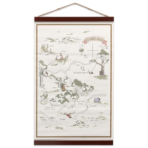 Open Road Brands Disney Winnie the Pooh Hundred Acre Wood Map Hanging Canvas Banner - Cute Pooh Wall Decor for Home