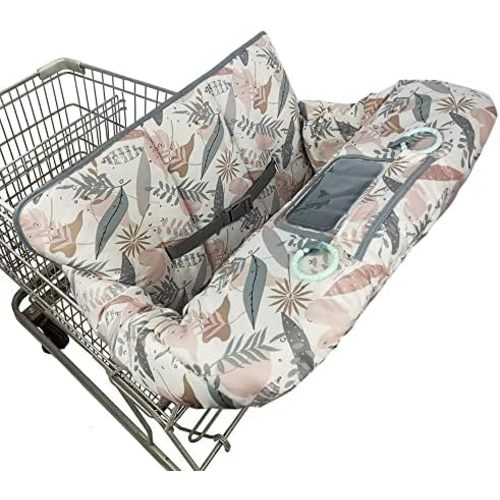 Shopping Cart Cover for Baby, 2 in 1 High Chair Cover for Restaurant seat & Grocery Cart Cover for Babies, Thick Padded with Clear Phone Pouch, Machine Washable, Leaves
