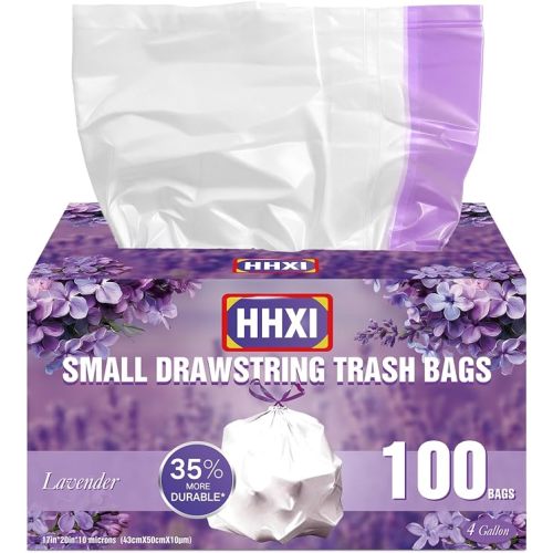 100Ct 4 Gallon Small Trash Bags, Lavender Garbage Bags, Scented Trash Bags, Odor Resistant with Drawstring