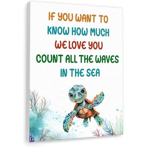 Ocean Theme Kids Room Decor - Sea Turtle Inspirational Wall Art Print, Be Like a Turtle Motivational Poster for Nursery Classroom Playroom(Framed,12x18inch(30x45cm))