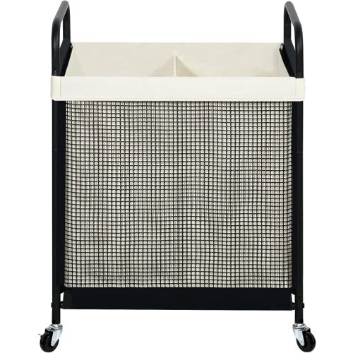 Laundry Hamper 2 Section, 100L Rolling Laundry Sorter Cart with Removable and Washable Liner Bag, Clothes Hamper with Wheels and Metal Handle for Laundry Room and Bedroom