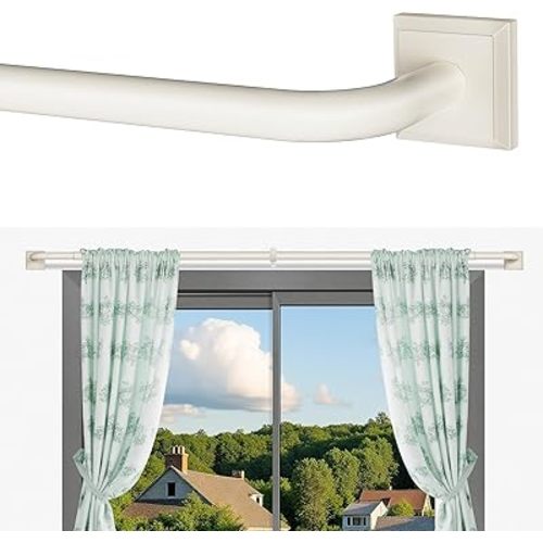 Beige White Curtain Rods for Windows 48-90Inch(4-7.5ft) Heavy Duty Wrap Around Blackout Curtain Rods,Adjustable Room Darkening Drapery Rod for Bedroom, Living Room, Sliding Door & Outdoor Patio