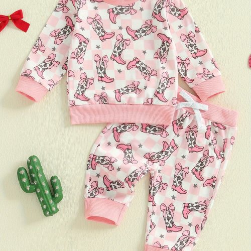Set of Two Pieces for Young Girls Featuring a Plaid Print Long-Sleeve Sweatshirt And Elastic Pants, Perfect for Autumn, for Outdoor