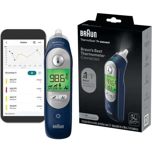 Braun ThermoScan 7+ Connect Digital Ear Thermometer - Family Care App Compatible, Age Precision Technology, Color-Coded Display, No. 1 Brand Recommended by Pediatricians
