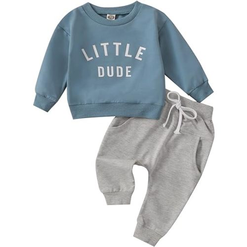 Newborn Baby Boy Fall Clothes Long Sleeve Round Neck Letter Print Sweatshirt Top Long Pants Cute Toddler Winter Outfits