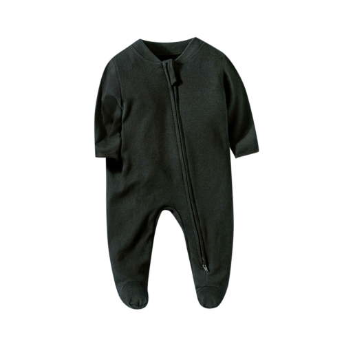 Lenpel Newborn Baby Footed Jumpsuits Unisex Cotton Long Sleeve V Neck Zip up Footie Romper Pajamas One Piece Outfits(Black,0-3 Months)