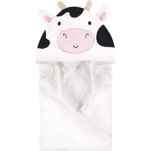 Hudson Baby Unisex Baby Cotton Animal Face Hooded Towel, Cow, One Size