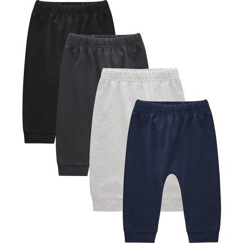 Baby Boys Cotton Pants, 4-Pack Sweatpants, 0-18 Months