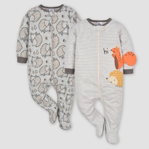 Gerber Baby Boys' 2pk Zip-front Hedgehog Sleep N' Play - Gray