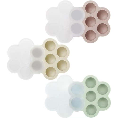 S 3 Pack Baby Food Freezer Tray with Lids, Silicone Baby Food Storage Container for Homemade Baby Food, Purees, Breastmilk (Blue/Green/Carnation)