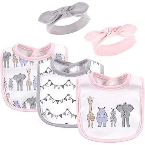 Hudson Baby Unisex BabyCotton Bib and Headband or Caps Set