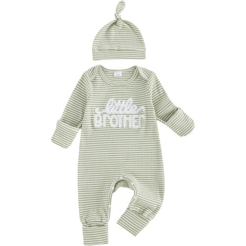 allshope Newborn Baby Boy Fall Outfit Romper Little Brother Lil Bro Long Sleeve Jumpsuit Bodysuit Cute Infant Waffle Clothes