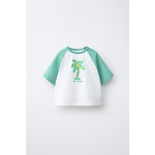 PALM TREE RAGLAN SLEEVE T-SHIRT - White | ZARA United States