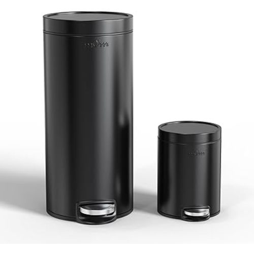 mVm 8 + 1.3 Gal Kitchen Trash Can with Lid, Stainless Steel Round Garbage Can for Home Office (Black)