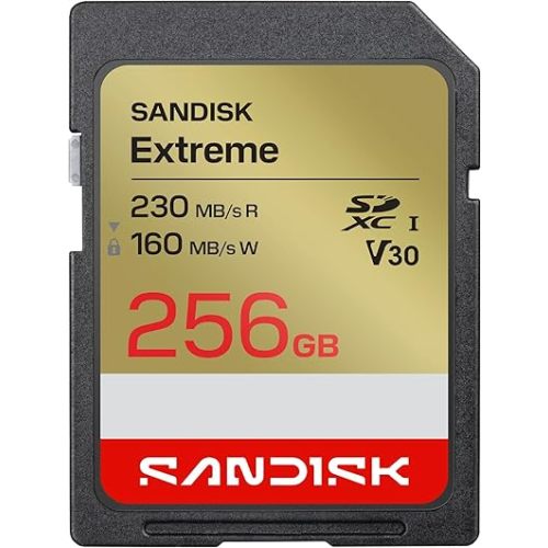 SANDISK 256GB Extreme SD UHS-I Card - Up to 230MB/s Read Speed and 160MB/s Write Speed, 4K UHD Video, U3, V30 - SDSDXV9-256G-GUCIN
