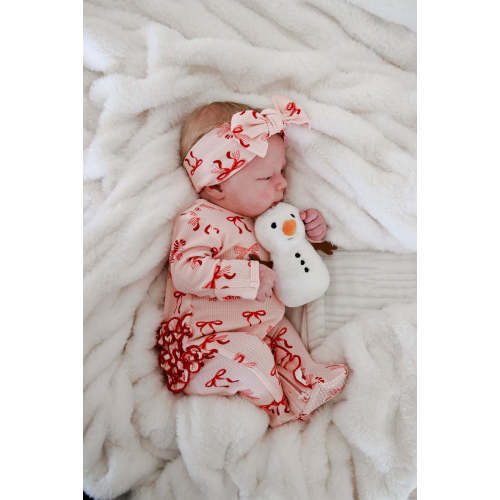 Christmas Bamboo Waffle Ruffle Zipper Footie | Peppermint Bows