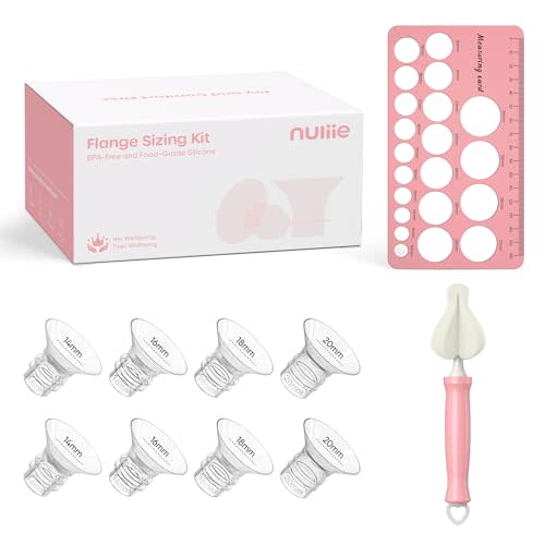 Nuliie 8PCS Silicone Flanges Insert Replacement Kit, Flange Sizing Kit 14/16/18/20mm for 24mm Flange/Shield Breast Pumps, Pumping Essential Kit for Moms | Compatible with Spectra, Includes Nipple Sizer for Flanges for Accurate Sizing, Boosts Pumping Ef...