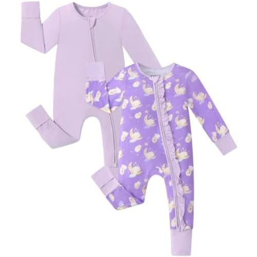JunNeng Baby Girl Viscose from Bamboo Sleeper Pajamas with Mitten Cuffs
